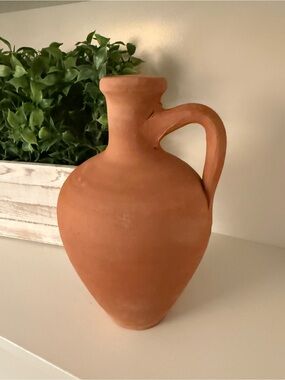 Vintage Hand Thrown Terracotta Amphora Jug Vase Rustic Mediterranean Pottery 9”